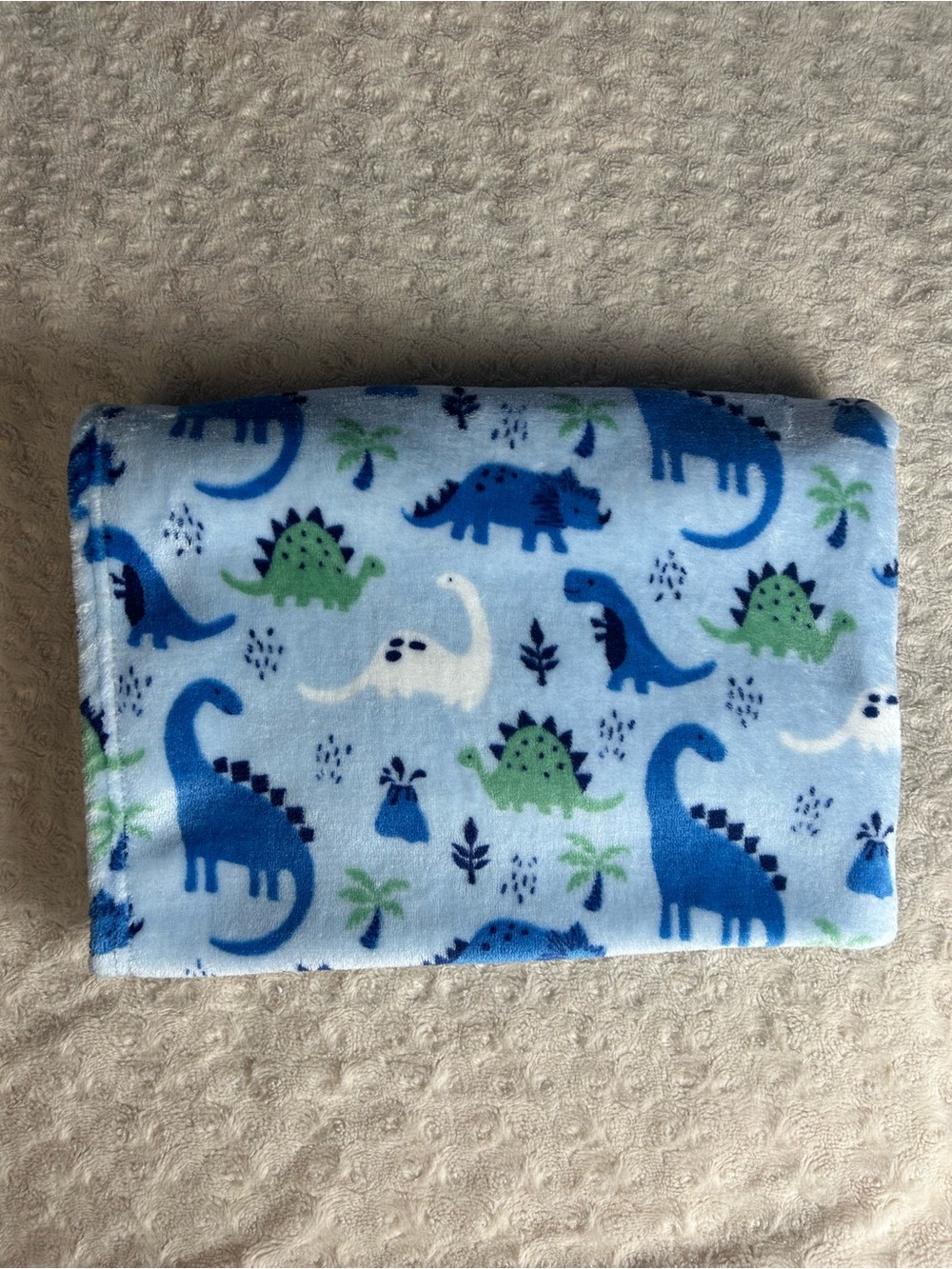 Gentle Steps Blue Green Dinosaurs Baby Blanket Leaves Palm Tree Volcano Dino